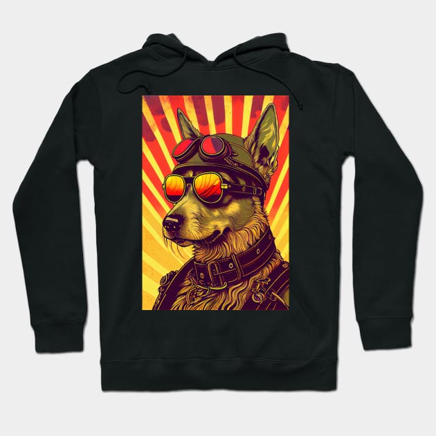 Cool psychedelic dog wearing sunglasses and uniform Hoodie by dholzric
